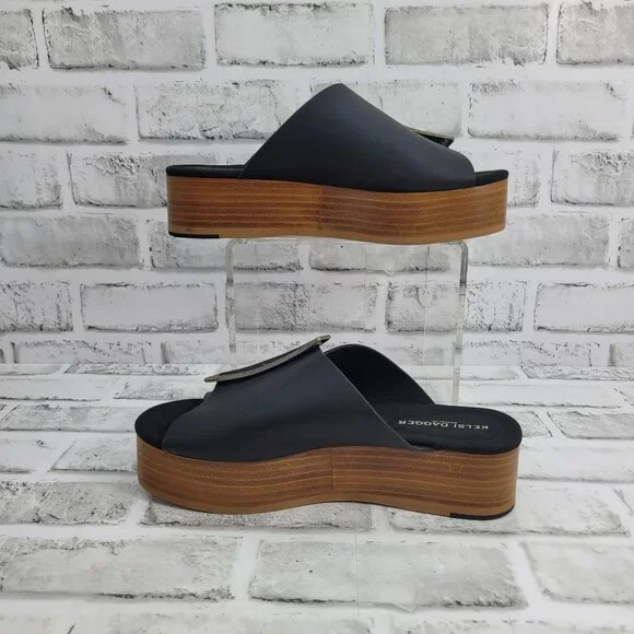 NWOB Kelsi Dagger Brooklyn Dover Large Buckle Platform Slides Black Size 7 - Picture 3 of 7